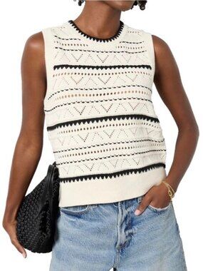 Varley Cream and Black Sleeveless Knit Sweater Vest